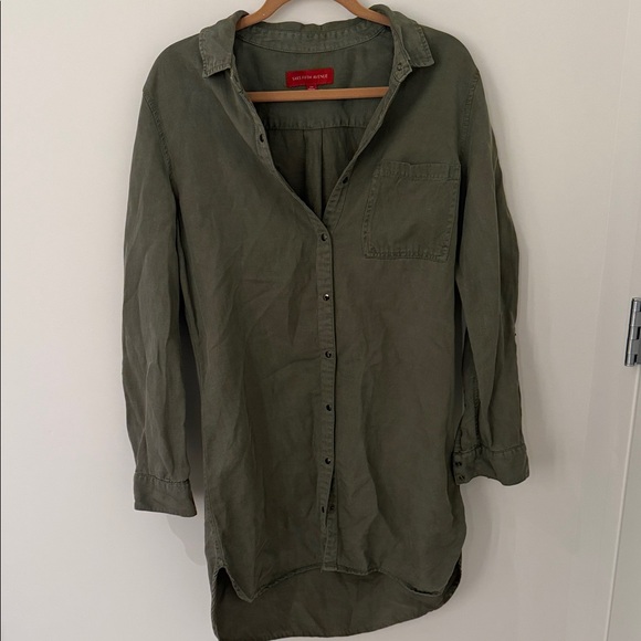 Saks Fifth Avenue Olive Green button up dress - Picture 1 of 7